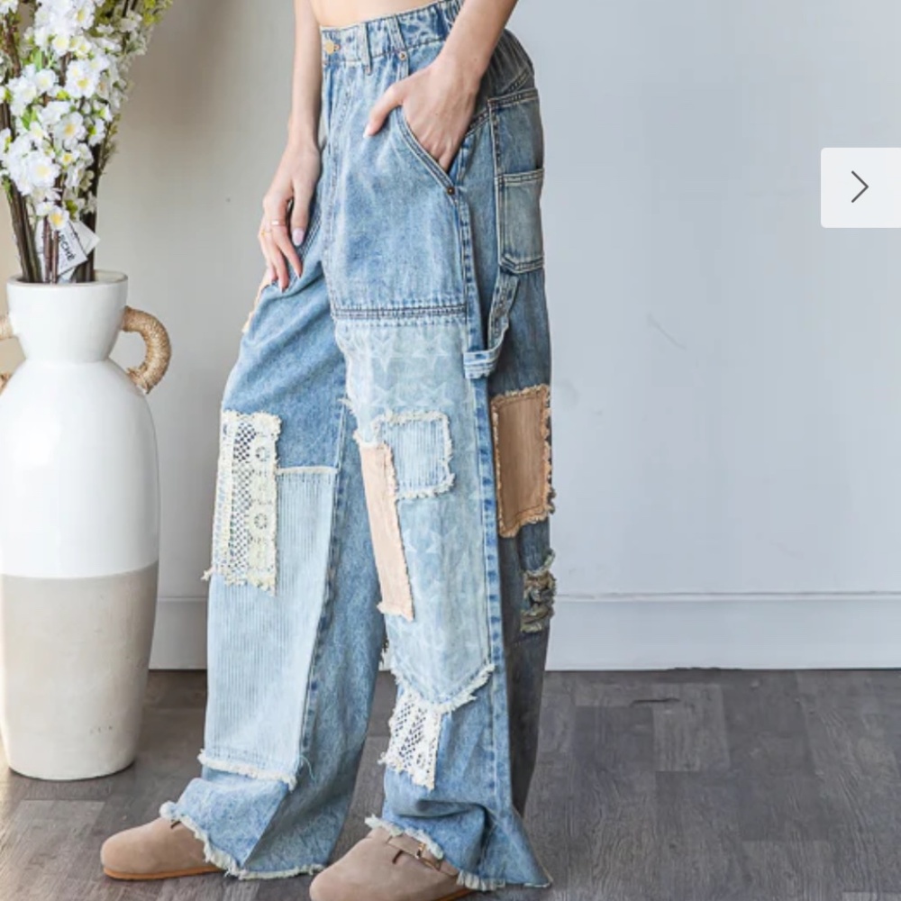 Oli & Hali Light Blue Patchwork Straight Leg Jeans - Picture 2 of 8